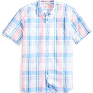 Pink and blue checkered button down. Short Sleeve